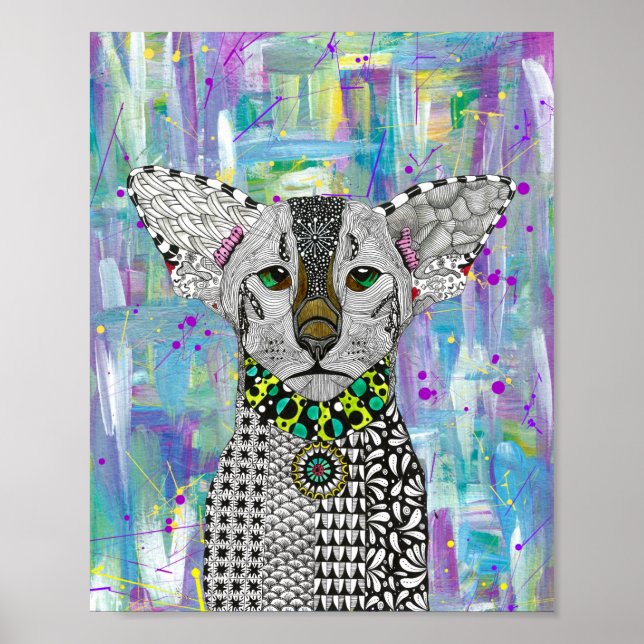 Póster Hermoso Poster de gato oriental Shorthair (Frente)