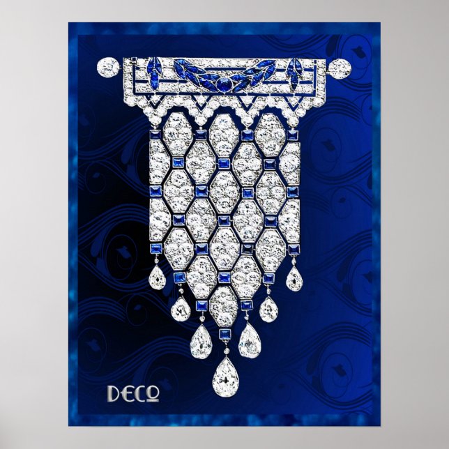 Póster Hermoso Poster de joyas Art Deco. (Azul) (Frente)