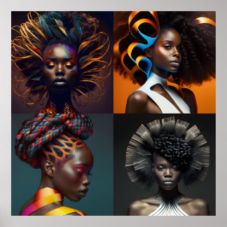 Póster Hermoso Poster de panel de pelo negro 40x40