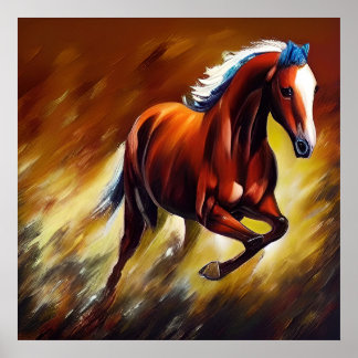 Póster Hermoso Poster de pintura de caballos en carrera