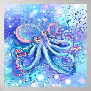 Póster Hermoso Poster de pulpo - Pintura