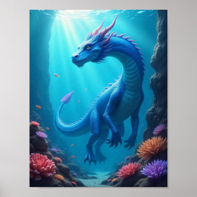 Póster Hermoso Poster Dragón Subacuático (Frente)