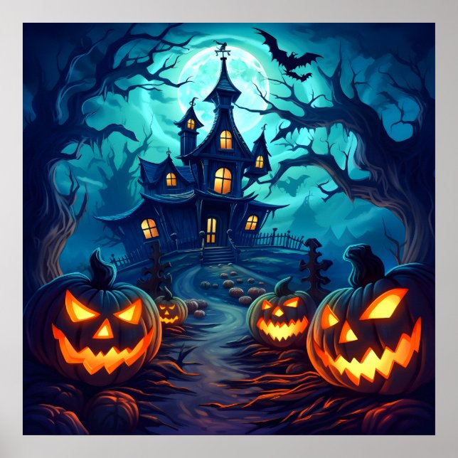 Póster Hermoso Poster nocturno de Halloween (Frente)
