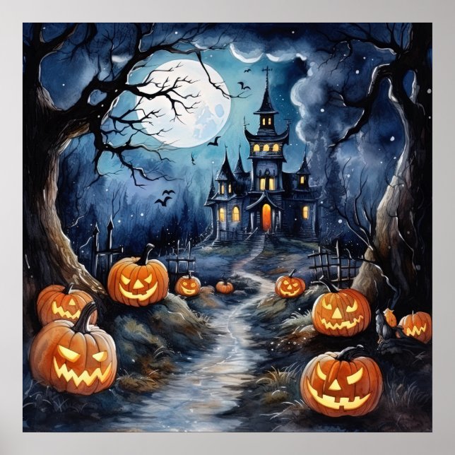 Póster Hermoso Poster nocturno de Halloween (Frente)