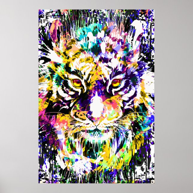 Póster Hermoso Poster Tigre | Poster de tigres coloridos (Frente)