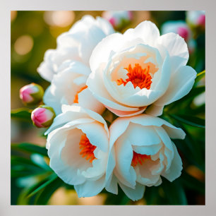 Póster Hermoso primer plano de peonías blancas en flor