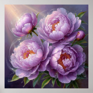 Póster Hermoso primer plano de peonías rosadas con luz so