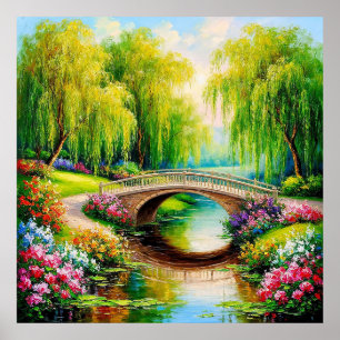 Póster Hermoso puente en un paisaje florecido