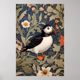 Póster Hermoso Puffin William Morris inspirado