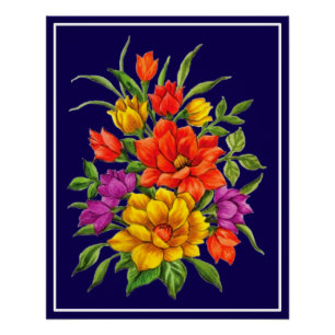 Póster Hermoso Ramillete De Flores En Acuarela-34123