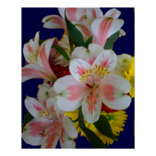 Póster Hermoso ramo de lirios peruanos blancos y rosados