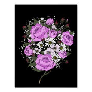 Póster Hermoso ramo de rosas rosadas