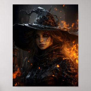 Póster Hermoso retrato de bruja femenina de Halloween