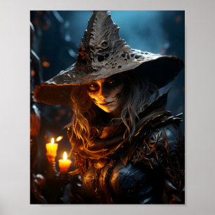 Póster Hermoso retrato de bruja joven de Halloween
