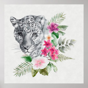 Póster Hermoso retrato de cabeza de leopardo en acuarela