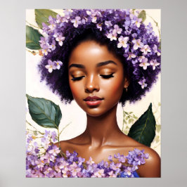 Póster Hermoso retrato de flores moradas de Chica negro