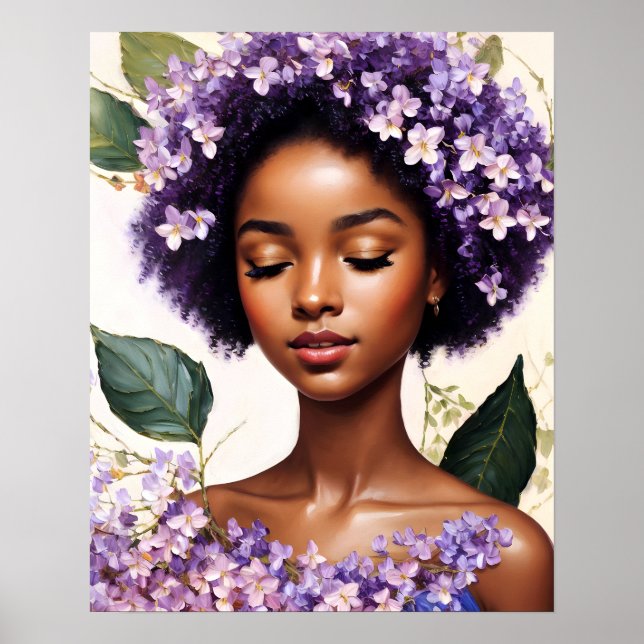 Póster Hermoso retrato de flores moradas de Chica negro (Frente)