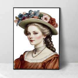 Póster Hermoso retrato Gorra floral Lady Brown