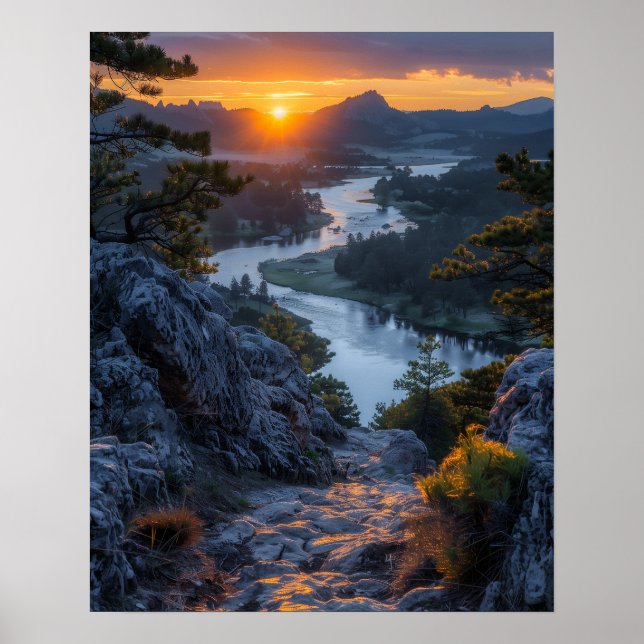 Póster Hermoso río al atardecer (Frente)