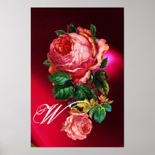 PÓSTER HERMOSO ROSES DE ROSA DE ROSA DE ROSA MONOGRAM