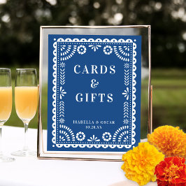 Póster Hermoso Rótulo de recepción de Boda Papel Azul Pic