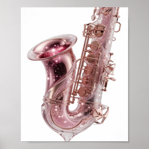 Póster Hermoso SAXOFÓN ROSA plateado con diseño personali