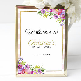 Póster Hermoso signo de bienvenida de ducha con flores ro