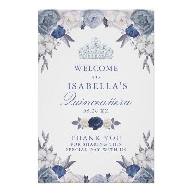 Póster Hermoso signo de bienvenida de Quinceanera floral  (Anverso)