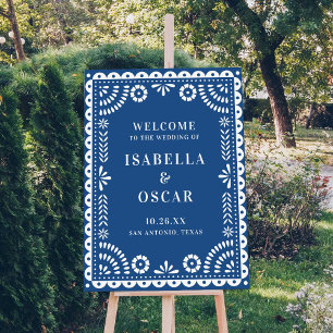 Póster Hermoso signo de bienvenida del Boda Papel azul Pi