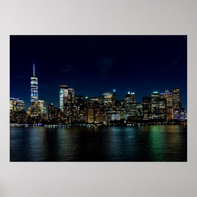 Póster Hermoso Skyline de Nueva York de noche (Frente)