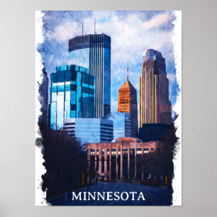 Póster Hermoso Skyline Minneapolis Minnesota