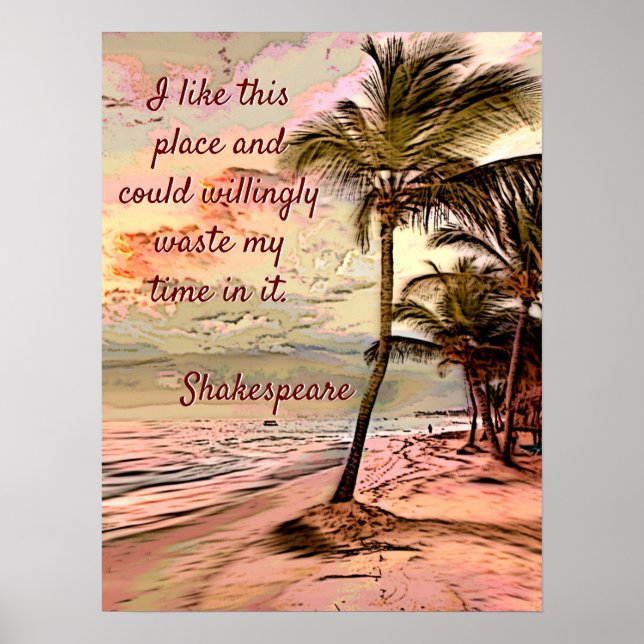 Póster Hermoso Sunrise Beach Palms Shakespeare Cita (Frente)