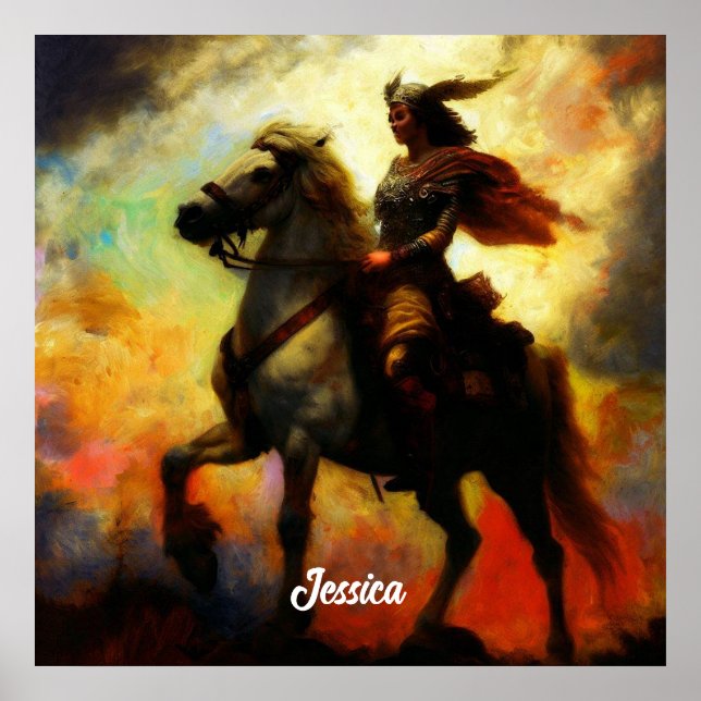 Póster Hermoso Valkyrie a caballo (Frente)