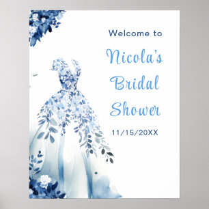 Póster Hermoso Vestido Floral Azul Ducha De Novia Bienven