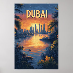 Póster Hermoso viaje al Ilustracion Vintage de Dubai