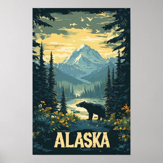 Póster Hermoso viaje de Ilustracion de Alaska (Frente)