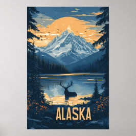 Póster Hermoso viaje de Ilustracion Vintage de Alaska USA