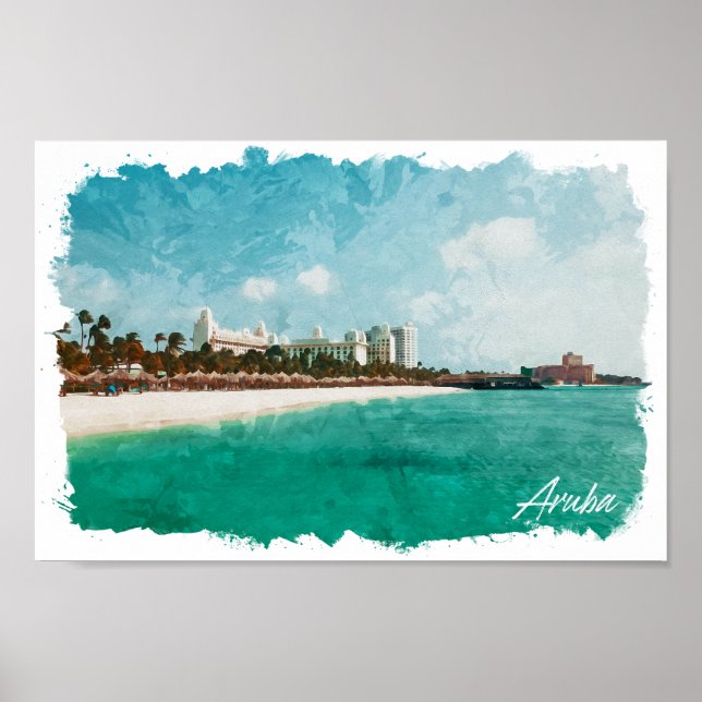 Póster Hermoso viaje por la isla tropical de Aruba (Frente)