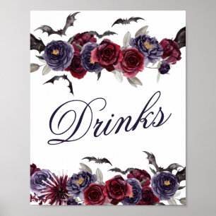 Póster Hermoso y espeluznante   Bar Gótico Floral Bats Op