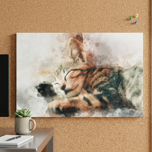 Póster Hermoso y lindo gatito durmiendo acuarela