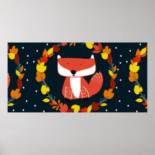 Póster Hermoso zorro en el patrón de bosque invernal