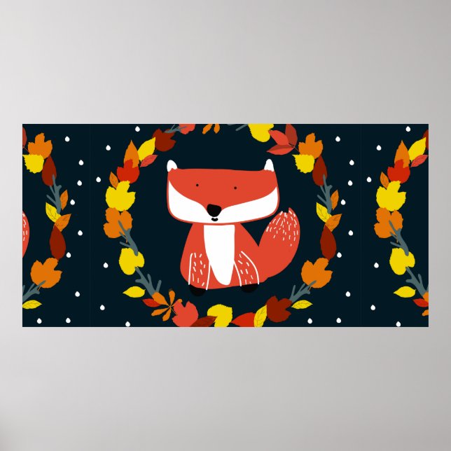Póster Hermoso zorro en el patrón de bosque invernal (Frente)