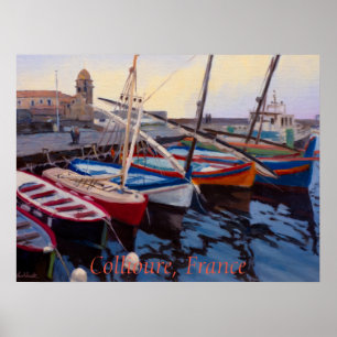 Póster Hermosos barcos rojos naranjas azules verdes en Co