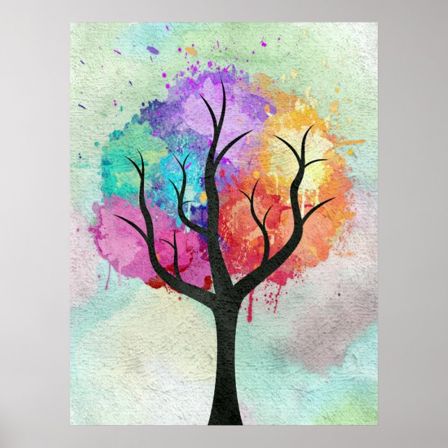 Póster Hermosos colores pastel de árbol Resumen de pintur (Frente)