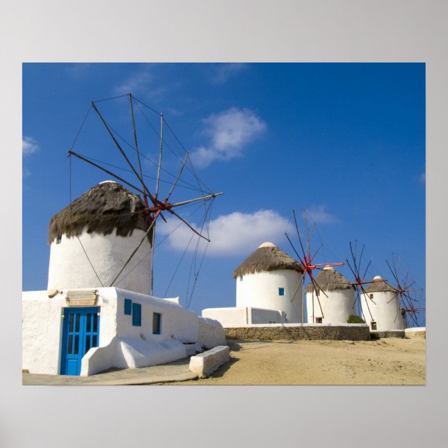 Póster Hermosos molinos de viento en la isla de Mykonos,