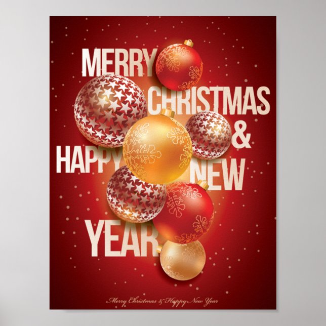Póster Hermosos Navidades rojos y saludo de Año Nuevo (Frente)