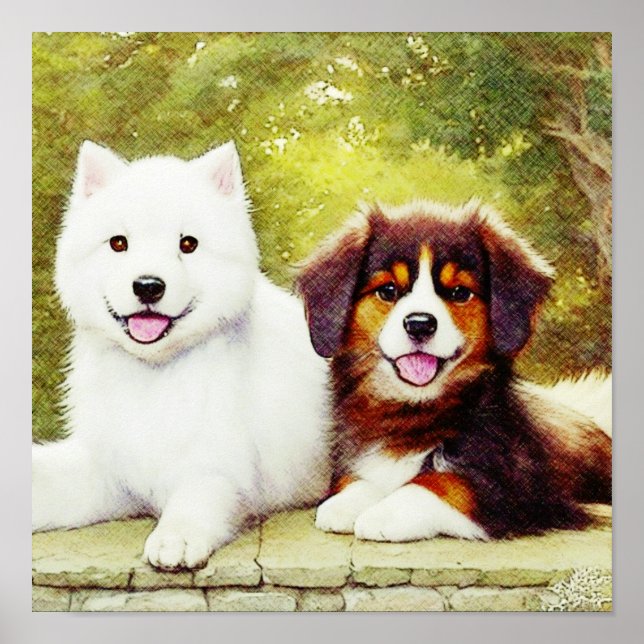 Póster Hermosos pastores Samoyed e inglés Shepherd (Frente)