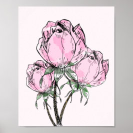 Póster Hermosos Rosas de mano rosada