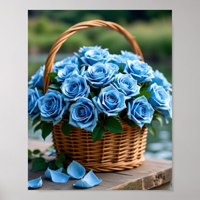 Póster Hermosos rosas en azul (Frente)