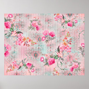 Póster Hermosos rosas sobre textura de papel vintage ilus